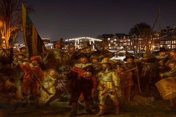 Night watch by Rembrandt van Rijn at the Skinny Bridge by Digital Art Studio