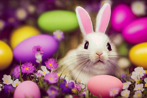 Süßer weißer Osterhase mit Ostereiern Illustration 07