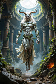 Dark Fantasy Art Wandbild: ELYSKARON - Der dämonische Wächter des verlassenen Tempels