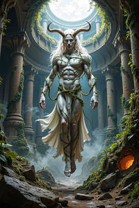 Dark Fantasy Art Wandbild: ELYSKARON - Der dämonische Wächter des verlassenen Tempels