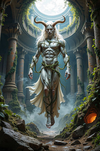 Dark Fantasy Art Wandbild: ELYSKARON - Der dämonische Wächter des verlassenen Tempels