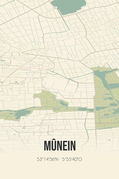 Alte Karte von Mûnein (Fryslan) von Ortsdrucke