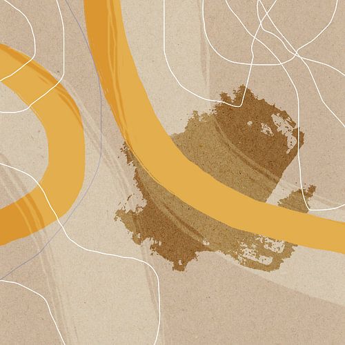 Abstracte cirkels in pastel geel, bruin en wit op beige