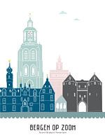 Skyline Illustration Stadt Bergen op Zoom in Farbe