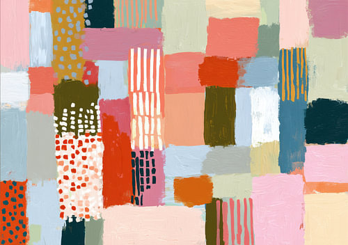 Abstract composition in pink, terracotta and olive green