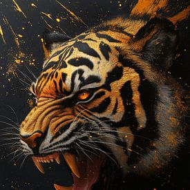 Portret van een brullende tijger met gouden accenten van mlaelaty 23