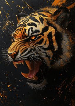 Roaring Tiger Portrait with Golden Accents by mlaelaty 23