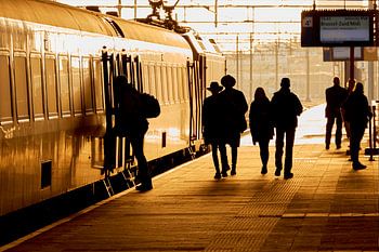 Silhouettes of train passengers