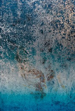 Minimalistische abstracte kunst in metallic blauw, groen en roestbruin