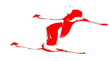 two flamingos in flight mixed media