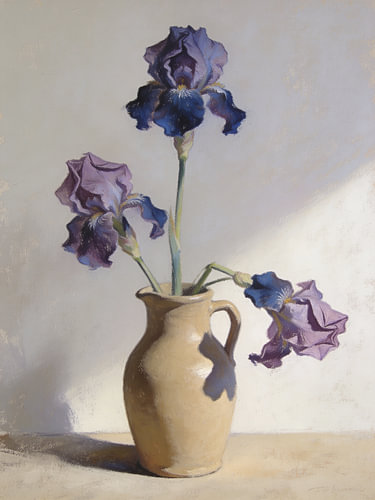 Three Irises in a Sand-Coloured Jug