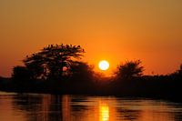 Okavango river bij zonsondergang