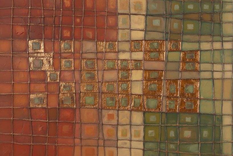 Industrielles abstraktes Raster: Olivgrün, Rostbraun, Ockergelb, Kupfer von STUDIO MINIMAL ART