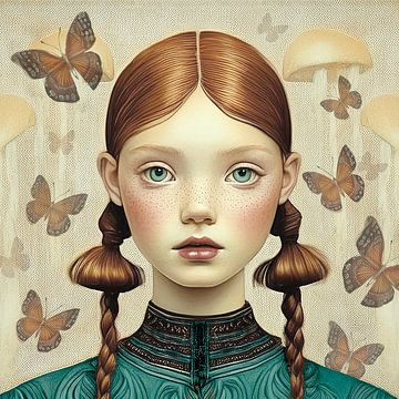 TW living - Surrealistisch portret - woman with butterflies by TW living