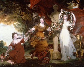 Drie dames die een maagdenvlies versieren, Joshua Reynolds