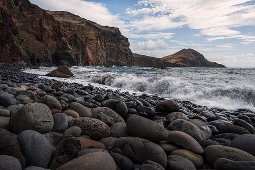 Madeira stone beach with cliffs