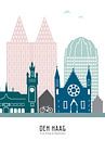 Skyline illustration city of The Hague in colour by Mevrouw Emmer thumbnail