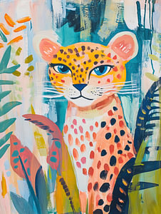 Leopard | Bunter Leopard zwischen Blättern