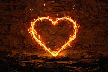 heart on fire and blazing lights rocky environment by Besa Art