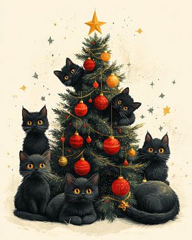 Feestelijke katachtigen en de kerstboom