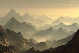 Eindeloos gebergte – mistig bergpanorama digitale kunst