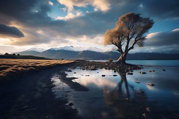Eenzame boom in Nieuw-Zeeland