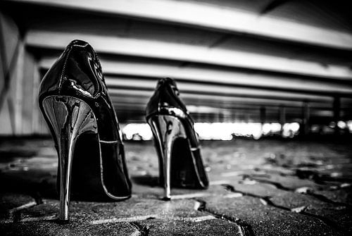 High heels in parking garage