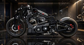 Futuristisches, mattschwarzes Custom-Fighter-Motorrad von Siti Maisaroh