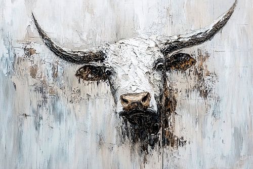 Abstracte stierenkop op doek