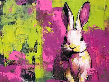 Zomer Haas | Haas met Gouden Glimlach van Abstract Schilderij