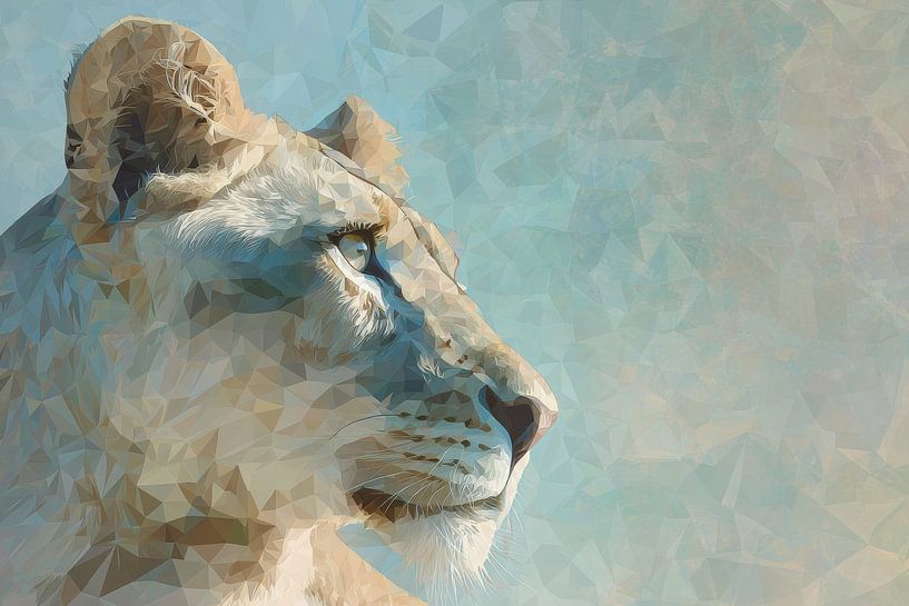 Löwin in Geometrisch Hell und Blau von Eva Lee