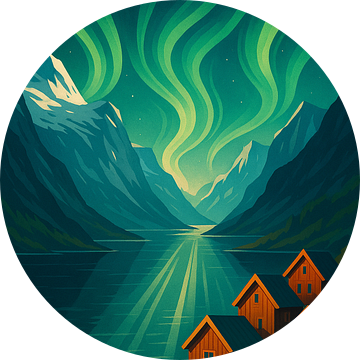 Scandinavië Art Deco Reisposter - Noorderlicht & Fjorden