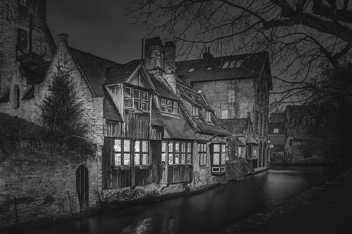 Bruges - Pont Boniface - Facades médiévales - N&B
