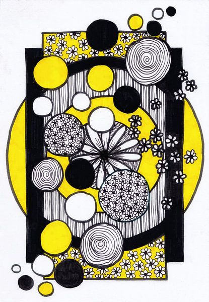 Kreise im Rahmen schwarz und weiß gelb von Patricia's Creations