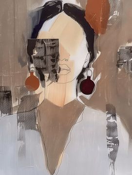 Portrait moderne et abstrait dans les tons de terre sur Carla Van Iersel