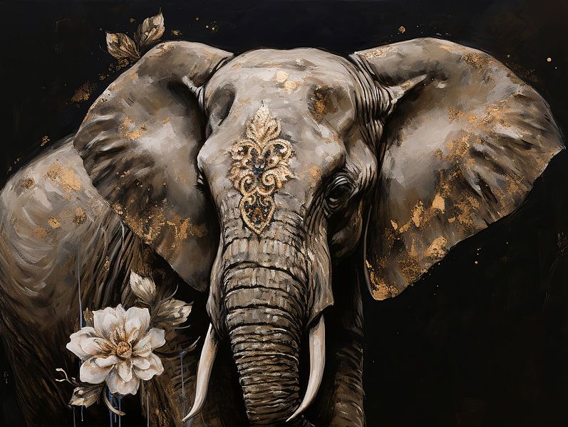 Noble Tranquillity - The Elephant with Golden Details by Eva Lee