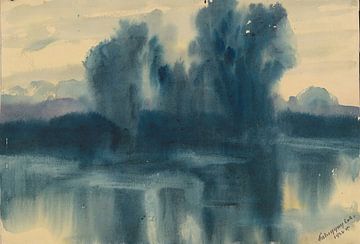 Blauwe stemming over een meer (1922) van Zoltán Palugyay van Peter Balan