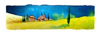 Tuscan landscape | Watercolour painting | White frame border