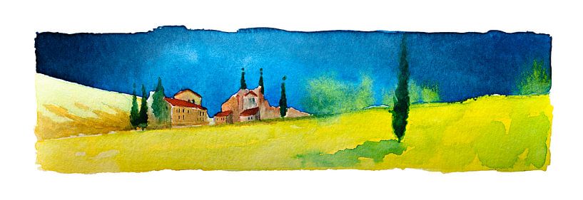 Tuscan landscape | Watercolour painting by WatercolorWall