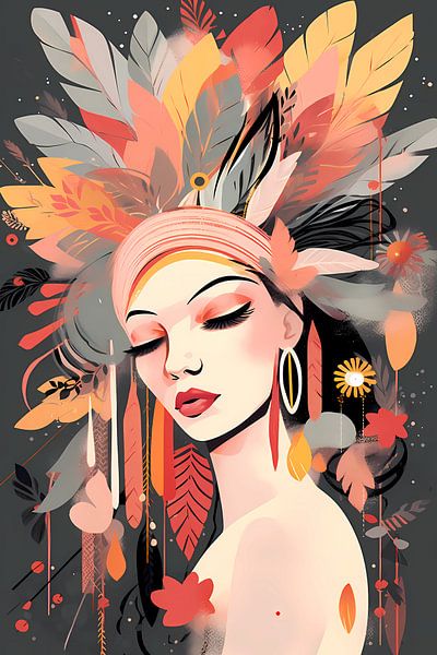 Boho woman with feathers by haroulita