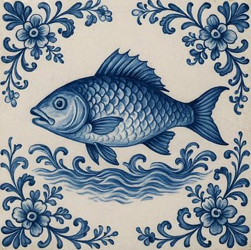 Delfter Blau Fliese Fisch von FoXo Art