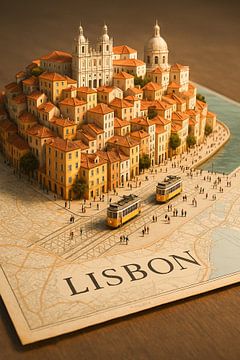 Lissabon Alfama District Diorama - Alfama & Tram 28 Reisposter