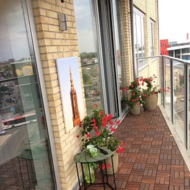 Photo de nos clients: Le sommet de l'Onze lieve Vrouwetoren à Amersfoort pendant le coucher du soleil. par Anton de Zeeuw, sur toile