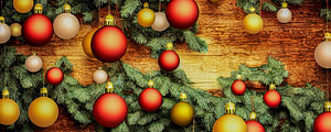 Banner Dekoration Weihnachtskugeln an einem Tannenzweig Illustration