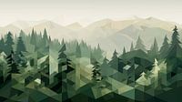 Abstract bos en berglandschap in geometrische vormen