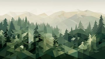 Abstrakte Wald- und Berglandschaft in geometrischen Formen von Schwarzer Kaffee