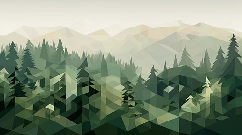 Abstract bos en berglandschap in geometrische vormen van Koffie Zwart