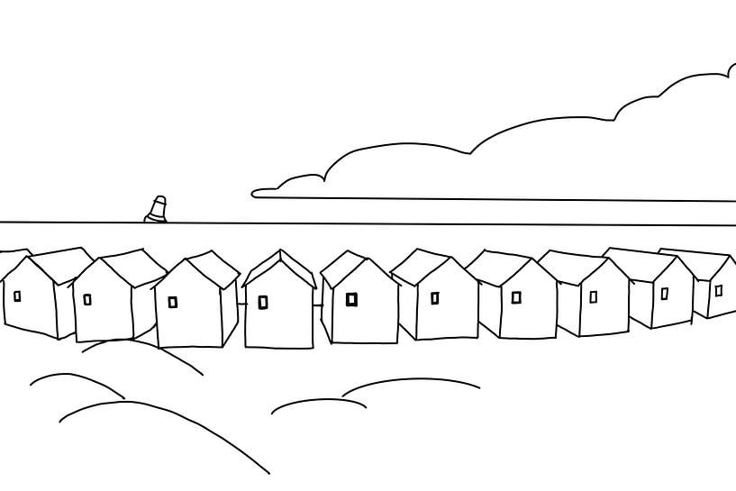Strandhuisjes zwart wit van MishMash van Heukelom