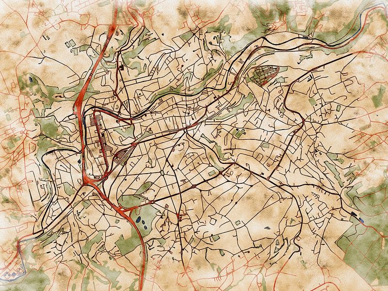 Map of Verviers with the style 'Serene Summer' by Maporia