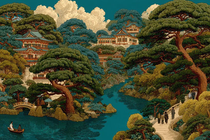 Art japonais avec temple dans un parc par Egon Zitter